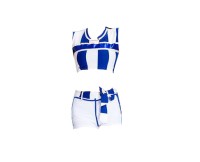 SKCU018 custom group performance cheerleading uniform style production split cheerleading uniform style custom sleeveless cheerleading uniform style cheerleading uniform manufacturer 45 degree